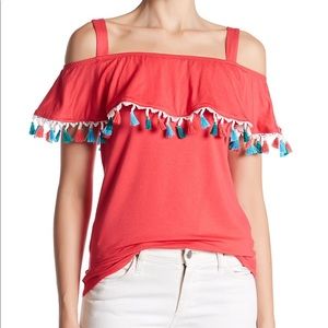 NWT Vanity Room Tassel Popover Cold Shoulder Top